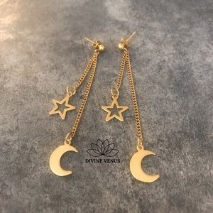 Star and Moon Gold Plated Stainless Steel Earrings